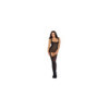 Bodystocking noir dentelle effet guêpières large décolleté et bas sexy 